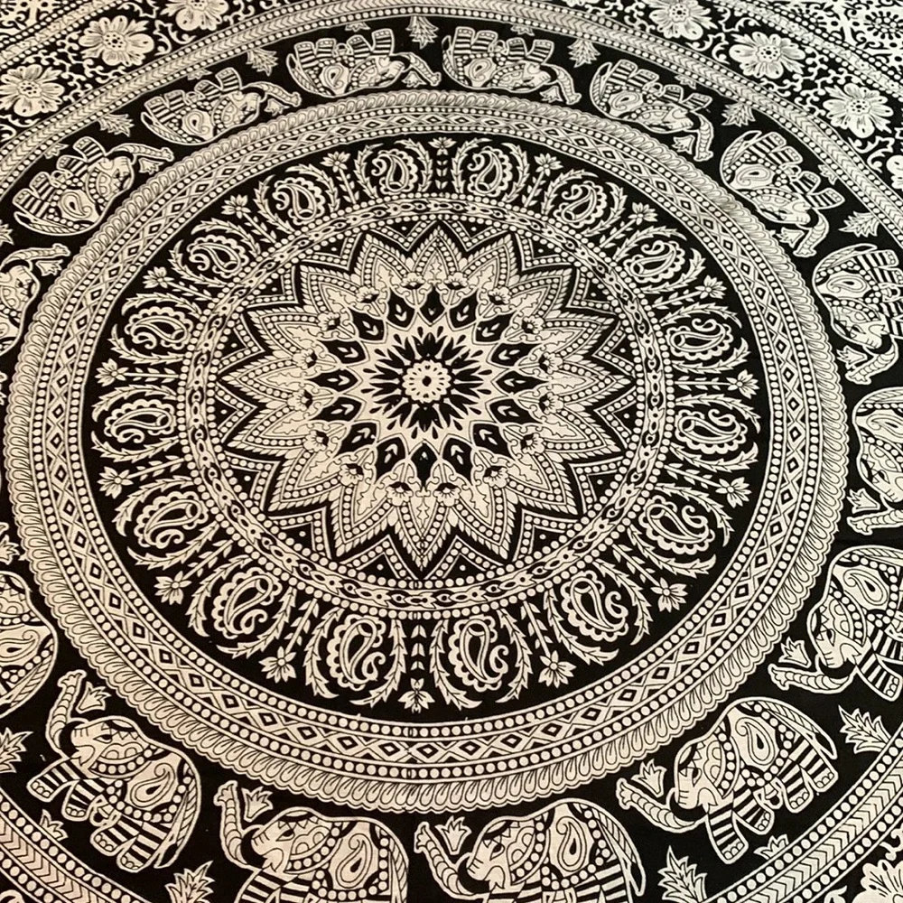 Handmade Black and White Elephant Tapestry made in India. 80” X 52”